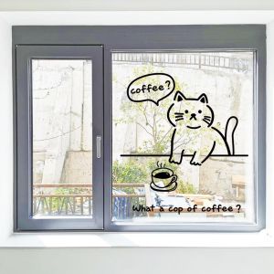 Modern Minimalist Cartoon Cat Coffee Shop Background Wall Decorative Sticker Glass Door Window Display Shop Sign Vinyl Decal