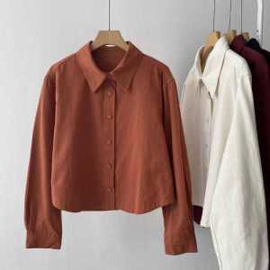 Retro Hong Kong Style Pure Cotton Brushed Parka Coat Shirt Womens Spring and Autumn New Arrival Casual Simple Cardigan Long Sleeves Tops