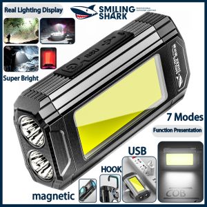 SmilingShark Đèn Làm Việc G911B Đèn LED Làm Việc Đèn COB Đèn Kiểm Tra Làm Việc Di Động Sạc USB Đèn Pin Siêu Sáng Chống Nước IPX4 Đèn Pin Led Gắn Đuôi Nam Châm Đèn Kẹp 5 Chế Độ Có Móc Đèn Đỏ Đèn Nhấp Nháy Đèn Cắm Trại Đèn