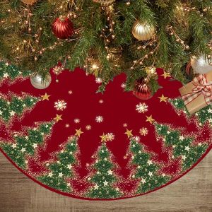 VIKAMA Christmas Tree Skirt Snowflakes And Pine Branches Design Festive Home Decor For Winter Party Easy To Care Washable