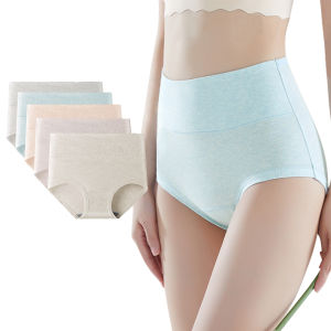5PCS Womens Cotton Panties Plus Size Underwear High Waist Slightly Tummy Control Briefs Female Lingeries L-3XL
