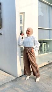 Celana Kulot Wanita Panjang Kerja Formal Santai Linen Premium Kancing