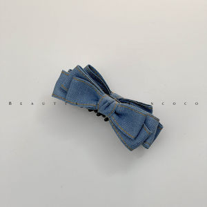 Fashionable Denim Blue Hair Clip Korean Style Casual Butterfly Knot Tail Hair Clip Vertical Banana Clip Hair Card Classy Banana Clamp