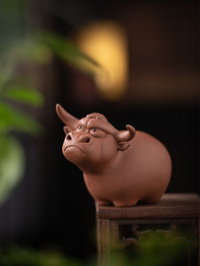 Creative Purple Clay Animal Bull Tea Pet Small Tabletop Decoration Tea Room Tea Desk Premium Quality Vintage Style Tea Accessories