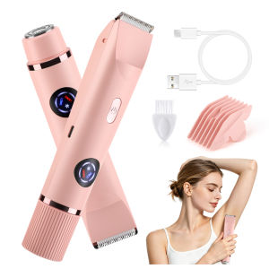 2 in 1 Dual Heads Electric Shaver for Women Waterproof IPX7 Bikini Trimmer Rechargeable LED Display Body Razor Legs Underarm