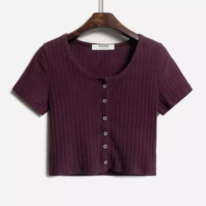 Hello Canon Slim Fit Short Sleeve Crop Top Womens Summer New Pure Color Striped T-Shirt Street Style round Neck Tank Top