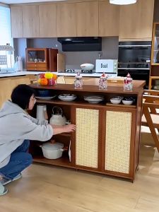 LACCOHUG Bamboo Sideboard 3/4 Doors Brown Household Kitchen Storage Cabinet Dapur Cabinet Almari Makan