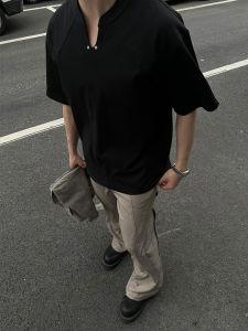 Cleanfit V-Neck Ice Sensation Space Cotton Short Sleeve Mens T-Shirt Casual Loose Fit Summer Trendy Design Breathable Youth Popular