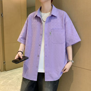 ZUOFEILI | Summer Coolness Textured Plaid Short Sleeve Mens Shirt