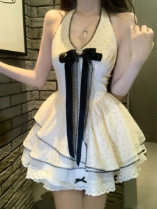 Váy Cổ Treo Chấm Bi Cổ Điển Cho Nữ Mùa Hè Váy Ngắn Cổ Điển Váy Ngắn Ngọt Ngào Váy Công Chúa Váy Ngắn Thiết Kế Váy Ngắn