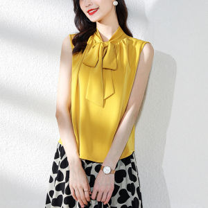 GUNIDUO | Elegant Yellow Sleeveless Stand Collar Blouse