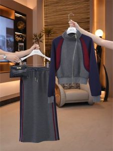 Fashionable Casual Color Block Hoodie Skirt Set Autumn Winter New Arrival Womens High End Sensation Ensemble Polyester Fiber