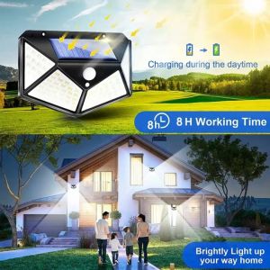 Solar Wall Lights Outdoor 100 LED Wireless IP65 Waterproof Security Solar Motion Sensor Lights
