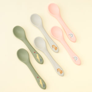 1PCS Cartoon Baby Silicone Training Spoon BPA Free Soft Self Feeding Utensil 6M+ Easy Grip Handle Dishwasher Safe Kids Cutlery