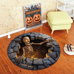 VIKAMA 3D Đầu Lâu Tròn Thảm Mềm Mại Chống Trơn Trượt Halloween Trang Trí Trong Nhà Ngoài Trời Sàn Cho Phòng Khách Nhà Lối Vào Thảm