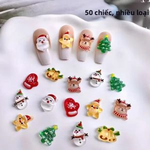 50 Món Trang Trí Móng Tay Giáng Sinh 3D Hình Người Tuyết Tuần Lộc Chuông Giáng Sinh Tất Làm Thủ Công Trang Sức Tóc Quà Tặng Trẻ Em Hoạt Hình Trang Trí Móng Tay