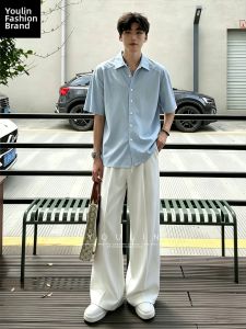 YOULIN | Summer Korean Style Lightweight Ice Silk Short Sleeve Shirt And Pants Set