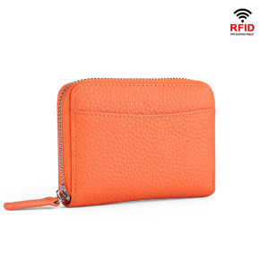 Smart King RFID Organ Card Holder for Men Women Genuine Cow Leather Large Capacity Coin Purse Fashion Zipper Wallet 1008