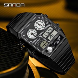 2024 New Sanda 3192 Led Electronic Square Mens Youth Casual Count Down Multi-function Thermometer Stopwatch Chronograph Watch