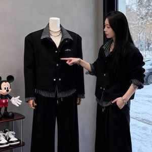 Jiaxun | Fake Two Pieces Patchwork Shirt Male Winter Stylish
