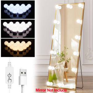 USB LED Makeup Mirror Light Hollywood Vanity Light 10 LED Bulbs Dimmable 3 Color Temperatures Button Control for Dressing Table