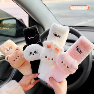 1pc Cute Cartoon Bow Bear Car Seat Belt Cover Imitation Rabbit Fur Auto Seatbelt Safety Shoulder Pad Soft Plush Protector