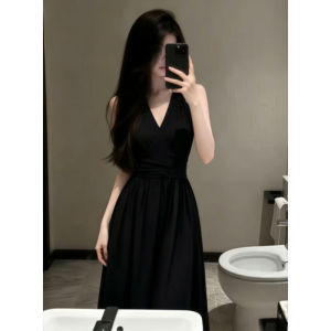 Ge·an·fei | Đầm Dây Kiểu Pháp Hepburn Không Tay Cao Cổ Dây Nơ Đẹp Dáng