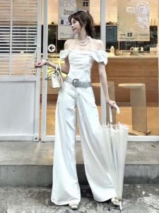 Quần Jeans Ống Rộng Cạp Cao Màu Trắng Cỡ Lớn Cho Nữ Mùa Hè Quần Dài Dài Đến Sàn Ôm Dáng Rộng Quần Jeans Denim Thường Ngày