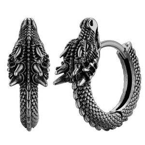 Huitan Personality Chinese Dragon Hoop Earrings for Women/Men Antique Metal Color Hip Hop Cool Guys Loong Earrings Hot Jewelry