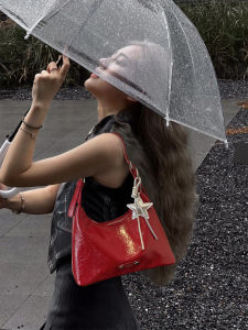 Elegant Red Bridal Underarm Bag Womens Luxury Tote Bag Commuter Handbag Daily Use Soft PU Leather Korean Style Bag