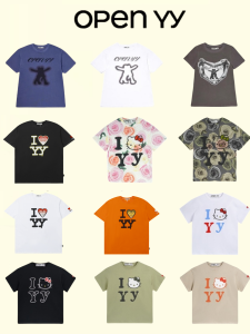 Loose Cotton T-Shirt Womens Short Sleeve Cat KT Collaborative Print Street Style Creative Pattern Summer Top