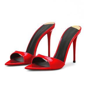 Red Pointed Toe High Heels Womens Sandals Simple Open-Toe Slippers Ultra High Stiletto Heel Fashionable Breathable Summer Shoes