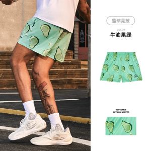 Mens Fruit Pattern Basketball Shorts Breathable Sports Training Running Pants Summer New Style Knitted Fabric Four-Fifths Length