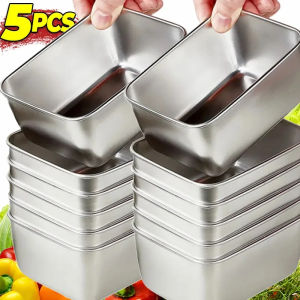 Dizoey 5/1Pcs Stainless Steel Fresh Box Rectangular Thicken Dish Tray with Lid Lunch Box Noodles Fridge Fruit Organizer Food Storage Container