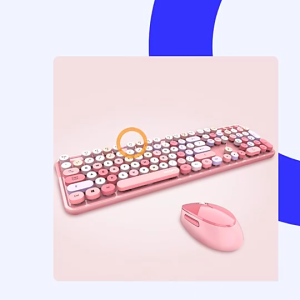 MOFII Sweet Wireless Cute Lovely Keyboard Mouse Set with round keycaps for Laptop Computer PC gaming Office Home use