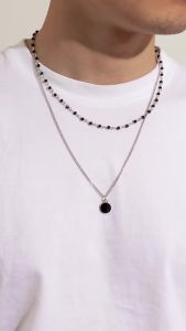 Layered Small Beads Chain with Black Coin Pendant Necklace Men Trendy Separable Choker Necklace 2023 Fashion Jewelry Accessories