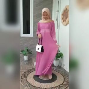 Gamis Wanita Dewasa Simpel Alifah Ity Crepe Bordir | Dress Alifah Ity Crepe Bordir Terbaru