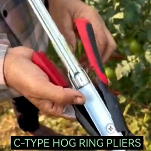 C Type Hog Ring Pliers Tool with 500pcs Clips Manual Ring Fastener Plier for Fencing Upholstery & Farm Use