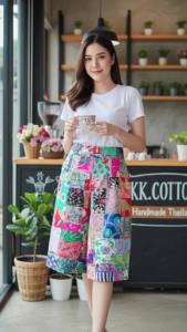 🌿 กางเกง 3 ส่วน เอวสูงเก็บพุง (มีขอบเอว) สไตล์โบฮีเมียน | ผ้าป่านอินเดีย | งาน Patchwork แฮนด์เมด | อัดกาวทั้งตัว | M - XL