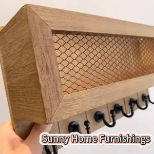 Wooden Key Hanger Wall Mounted Key Holder Organizer Wall Hook Multi-Functional Storage With 6 Hooks