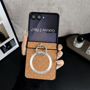szhaiyu | For Magsafe Magnetic Leather Phone Case for Samsung Galaxy Z Flip 7 6 5 4 3 5G ZFlip7 FE ZFlip6 Ring Hinge Protective Cover