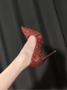Red Wedding Shoes Women Comfortable High Heels New Chinese Style Wedding Shoes for Bride No Fatigue Crystal Shoe Pointed Toe