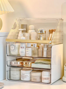 กล่องเก็บเครื่องสำอางแบบใสความจุขนาดใหญ่ ดีไซน์เรียบง่าย สไตล์หรูหรา แบบตู้ดึง ชั้นวางของสำหรับเก็บของบนโต๊ะ