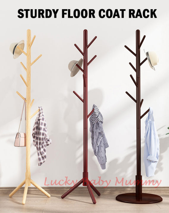 Solid Wood Standing Clothes Hanger Hat Free Stand Coat Rack Wooden Coat
