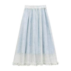 New Chinese Style Mint Wave Set Women Summer National Style Gradient Print Button Shirt A-Line Mini Skirt Two-Piece Set