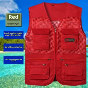 Summer Thin Mesh Vest Hiking Quick-Dry Casual Multi-Pocket Middle-Aged Men Photography Fishing V-neck plus Size Waistcoat