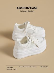 Agsdon | Thick Sole Height-Increasing Breathable Low-Heel White Sneakers