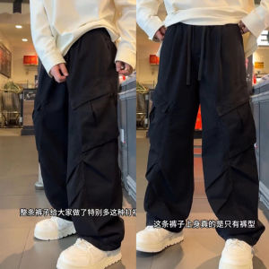 กางเกงขายาวทรงหลวมสไตล์อเมริกันย้อนยุคสำหรับผู้ชาย กางเกงขายาวทรงหลวมหลายกระเป๋า กางเกงขายาวทรงตรงลำลองสำหรับใส่ไปทำงาน