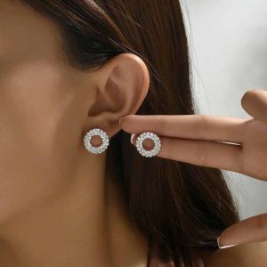 Fashion Korean Style Ear Accessories for Women Hollow Full Rhinestone Ornaments Round Niche Temperament High End Earrings