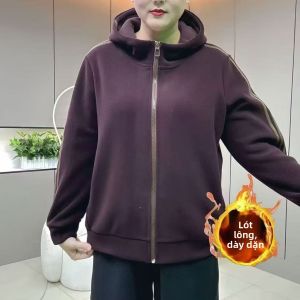 QIAOXIZI | Áo Khoác Cardigan Có Mũ Dày Ấm Cho Mẹ Cao Tuổi